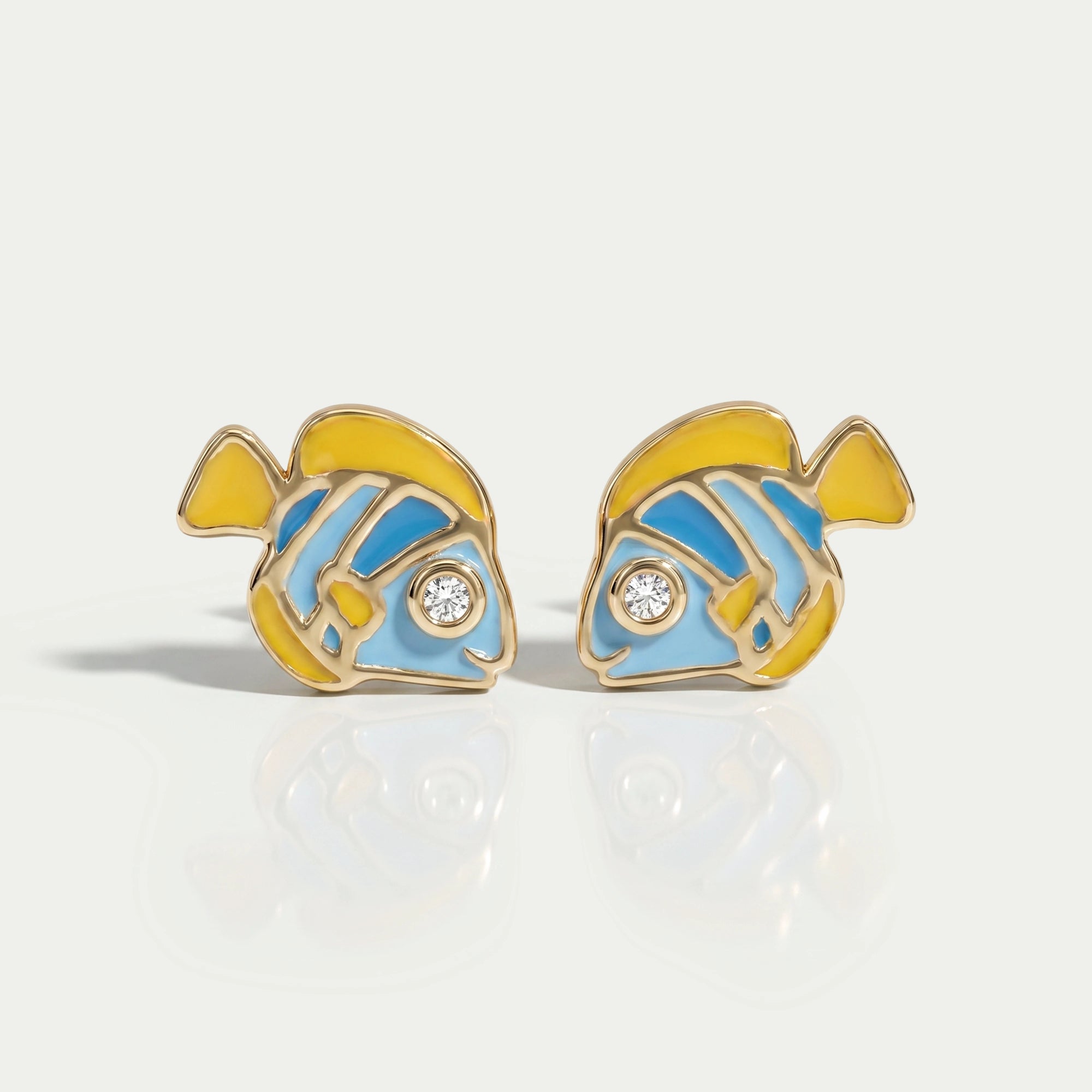 Round Cut Diamond Enamel Fish Earrings For Kids