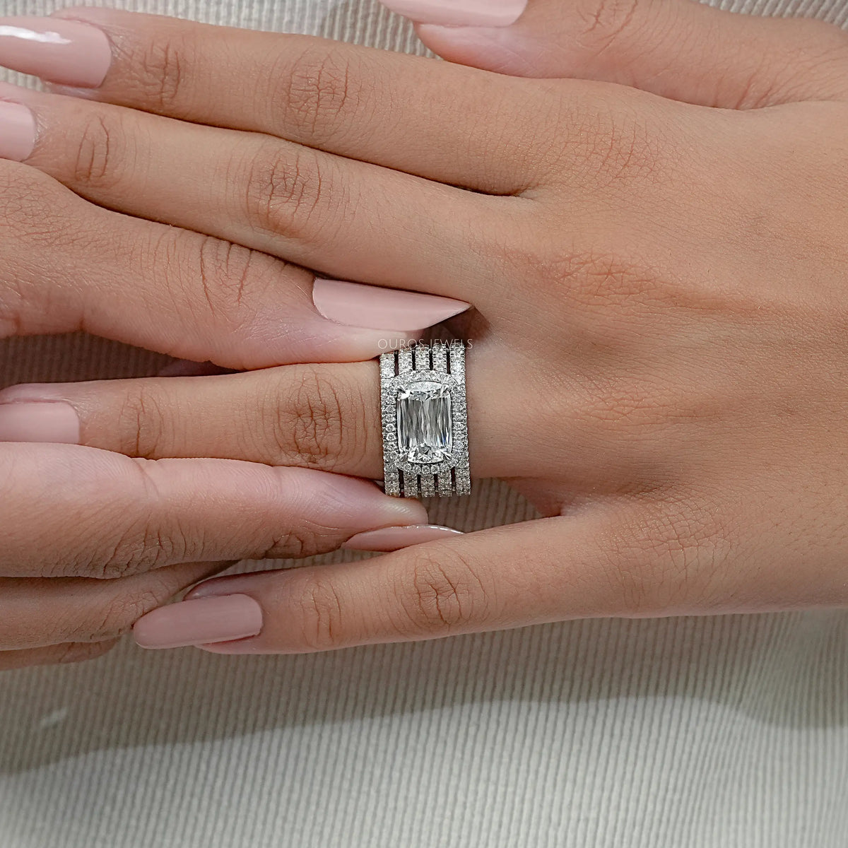 Five Row Ashoka Cut Lab Diamond Wedding Band Ring