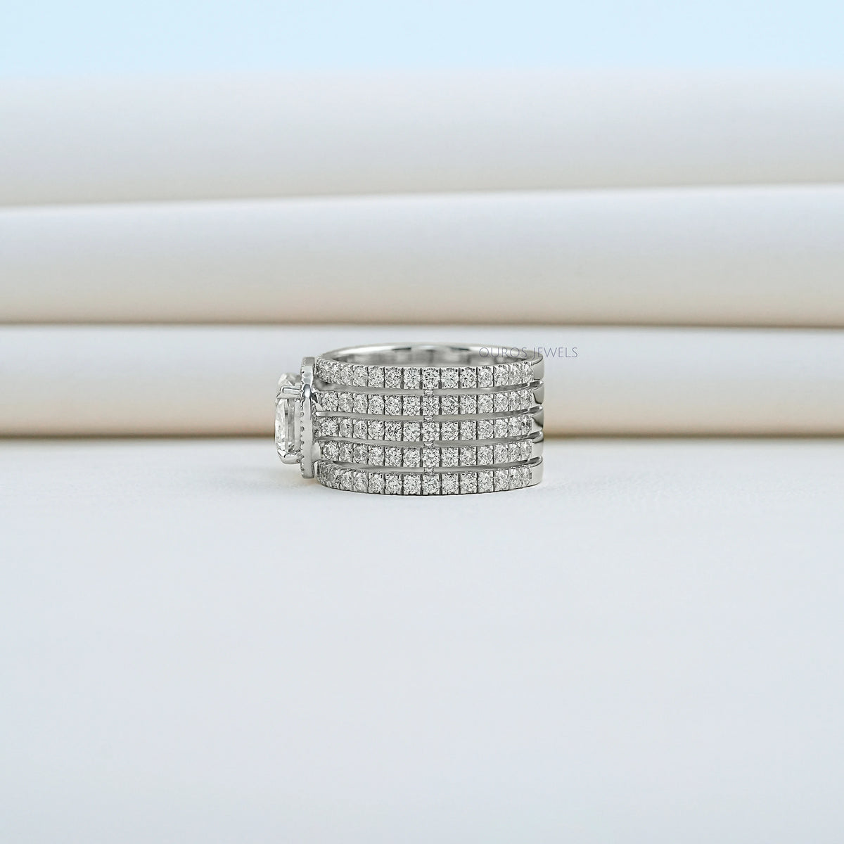 Five Row Ashoka Cut Lab Diamond Wedding Band Ring