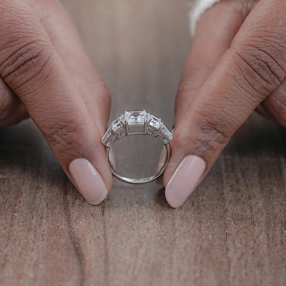 Five Stone Asscher Diamond Engagement Ring