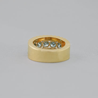 Blue And White Round Cut Lab Diamond Wide Band Rings