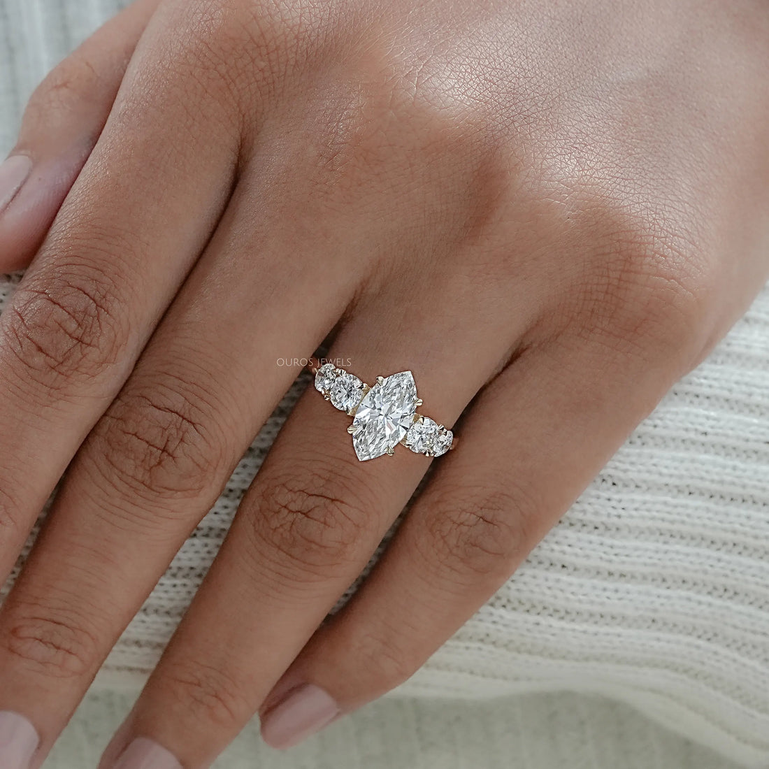 Marquise and Round Diamond Five Stone Engagement Ring Rings