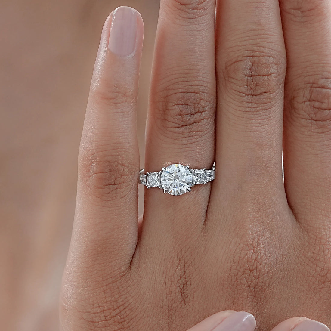 Round And Princess Diamond Seven Stone Engagement Ring Rings