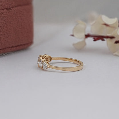 Round And Heart Diamond Five Stone Engagement Ring Ring