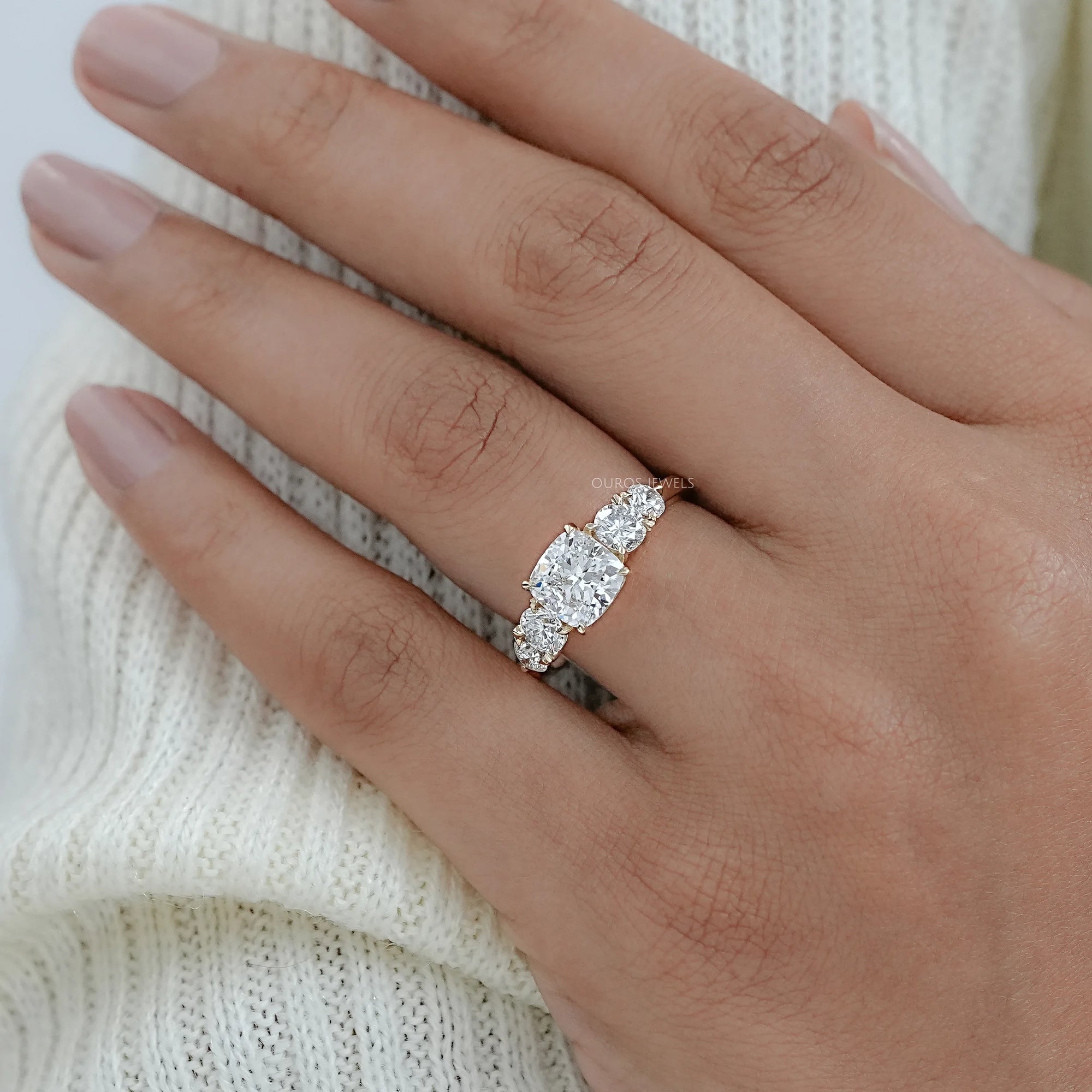 Five Stone Cushion Lab Grown Diamond Engagement Ring Rings
