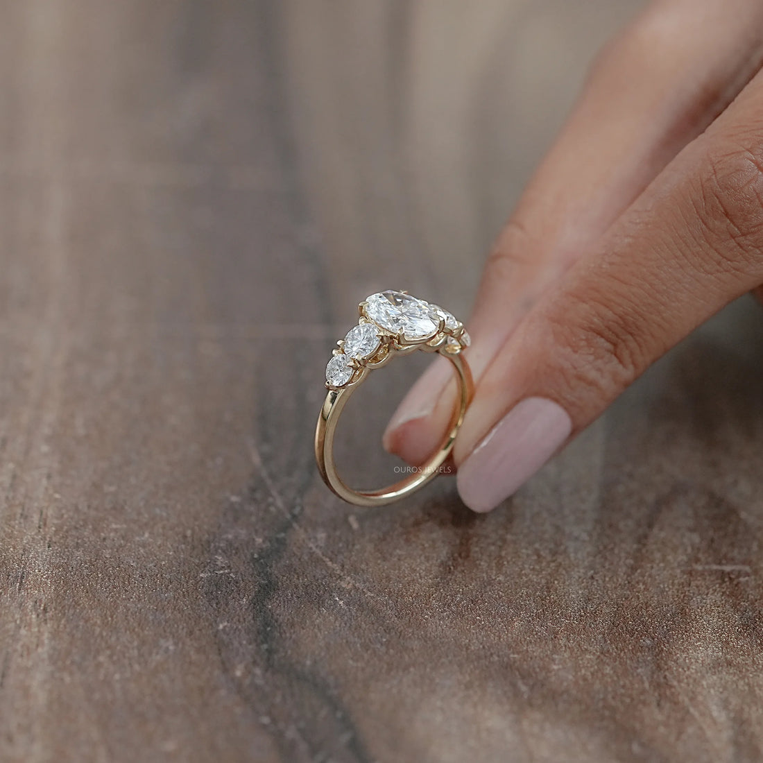 Five Stone Oval And Round Diamond Engagement Ring Rings