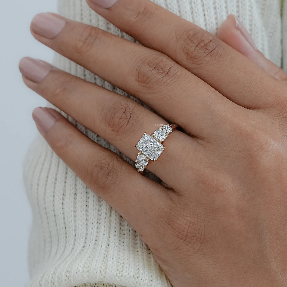 Radiant Lab Grown Diamond Five stone Engagement Ring Rings