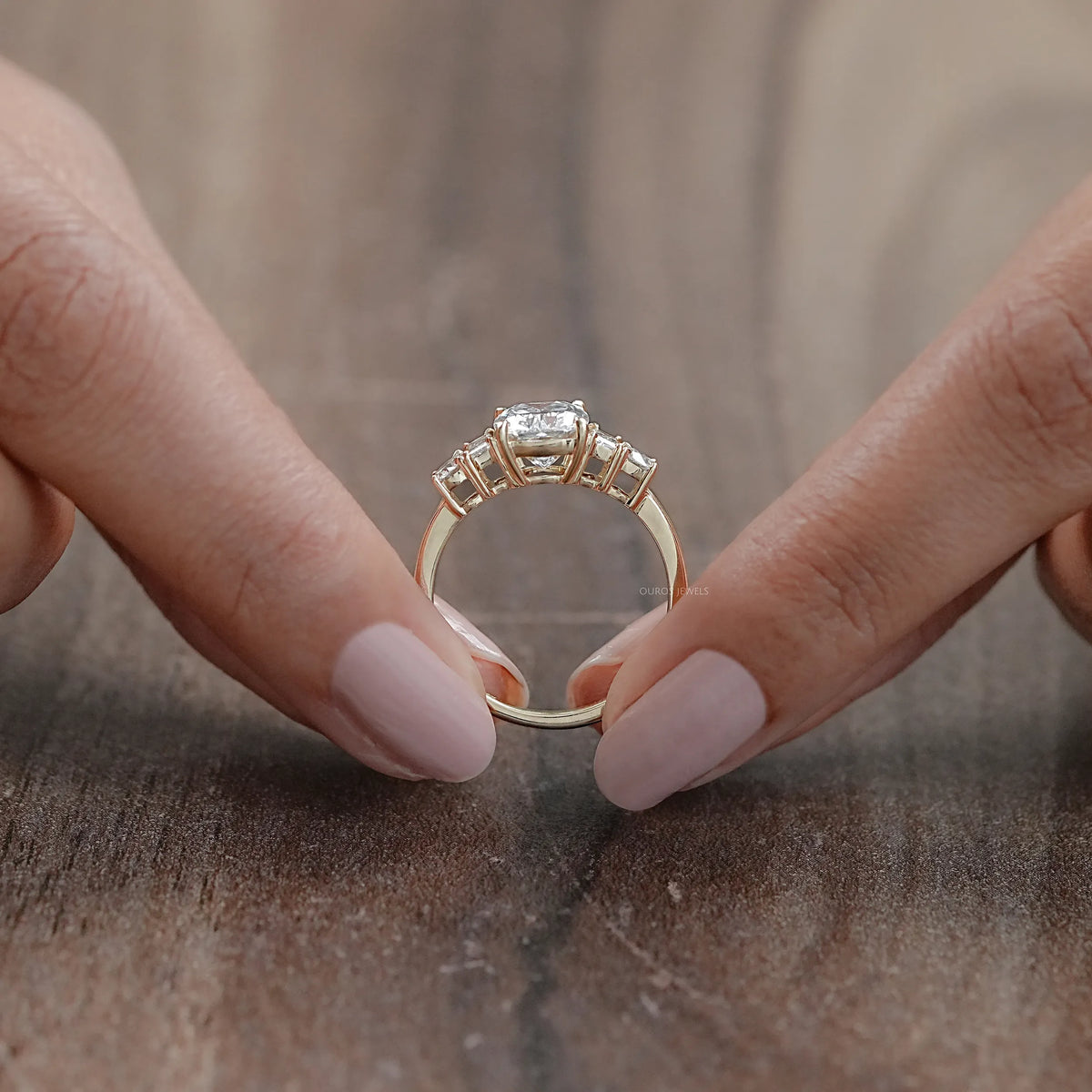 Elongated Cushion And Baguette Diamond Five Stone Engagement Ring Rings
