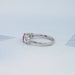 left side view of pink square cushion cut lab diamond five stone engagement ring