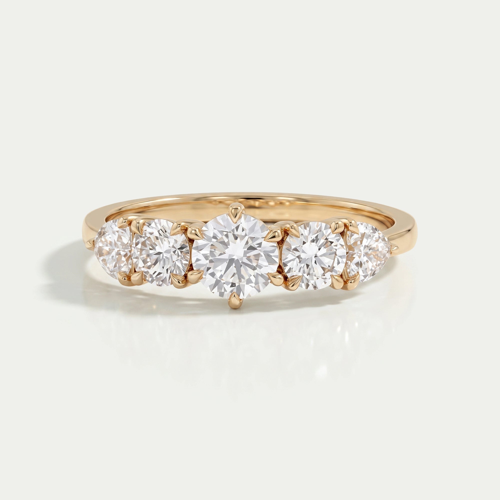 Round And Heart Diamond Five Stone Engagement Ring Ring