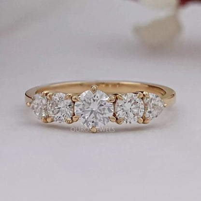 Round And Heart Diamond Five Stone Engagement Ring Ring