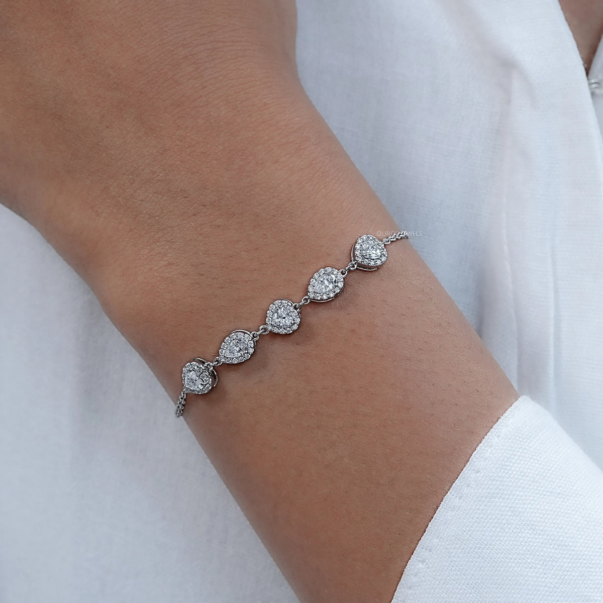 Five Stone Halo Lab Diamond Chain Bracelet Bracelet