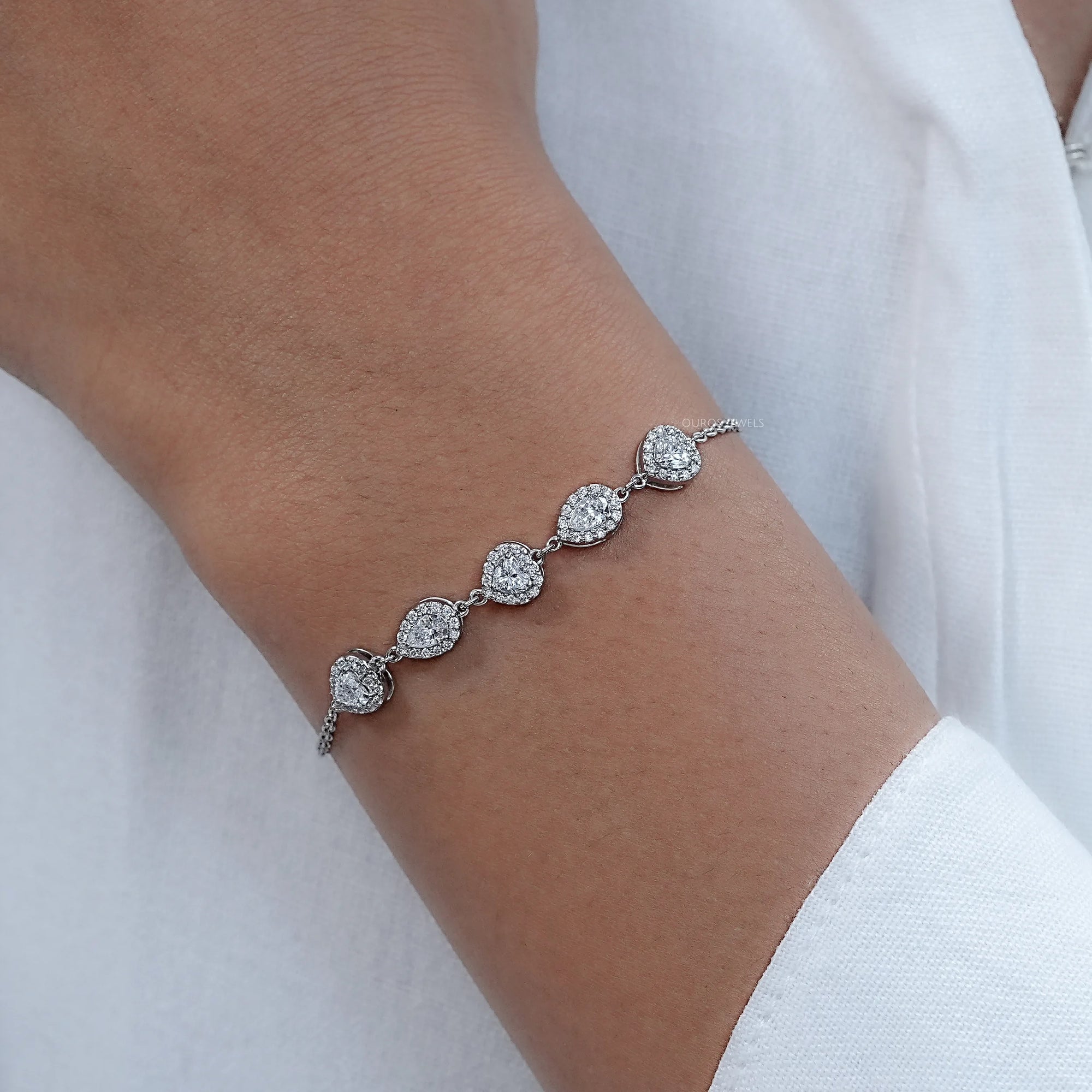 Five Stone Halo Lab Diamond Chain Bracelet Bracelet