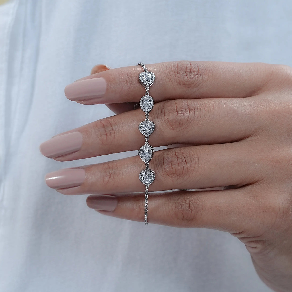 Five Stone Halo Lab Diamond Chain Bracelet Bracelet