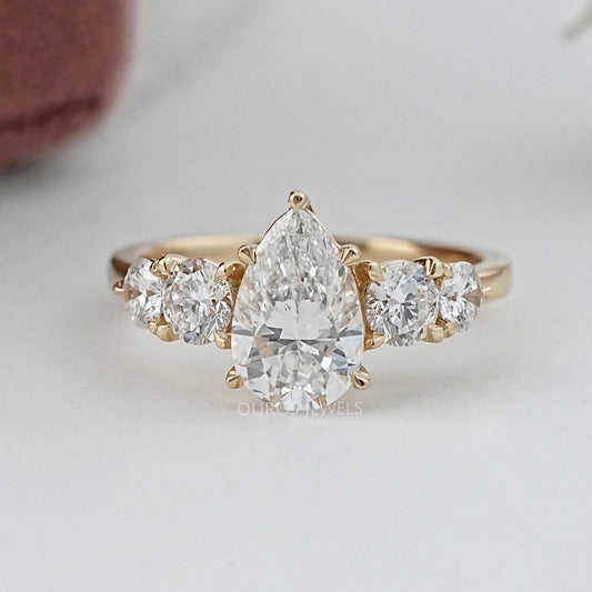 Pear And Round Diamond Five Stone Engagement Ring Rings