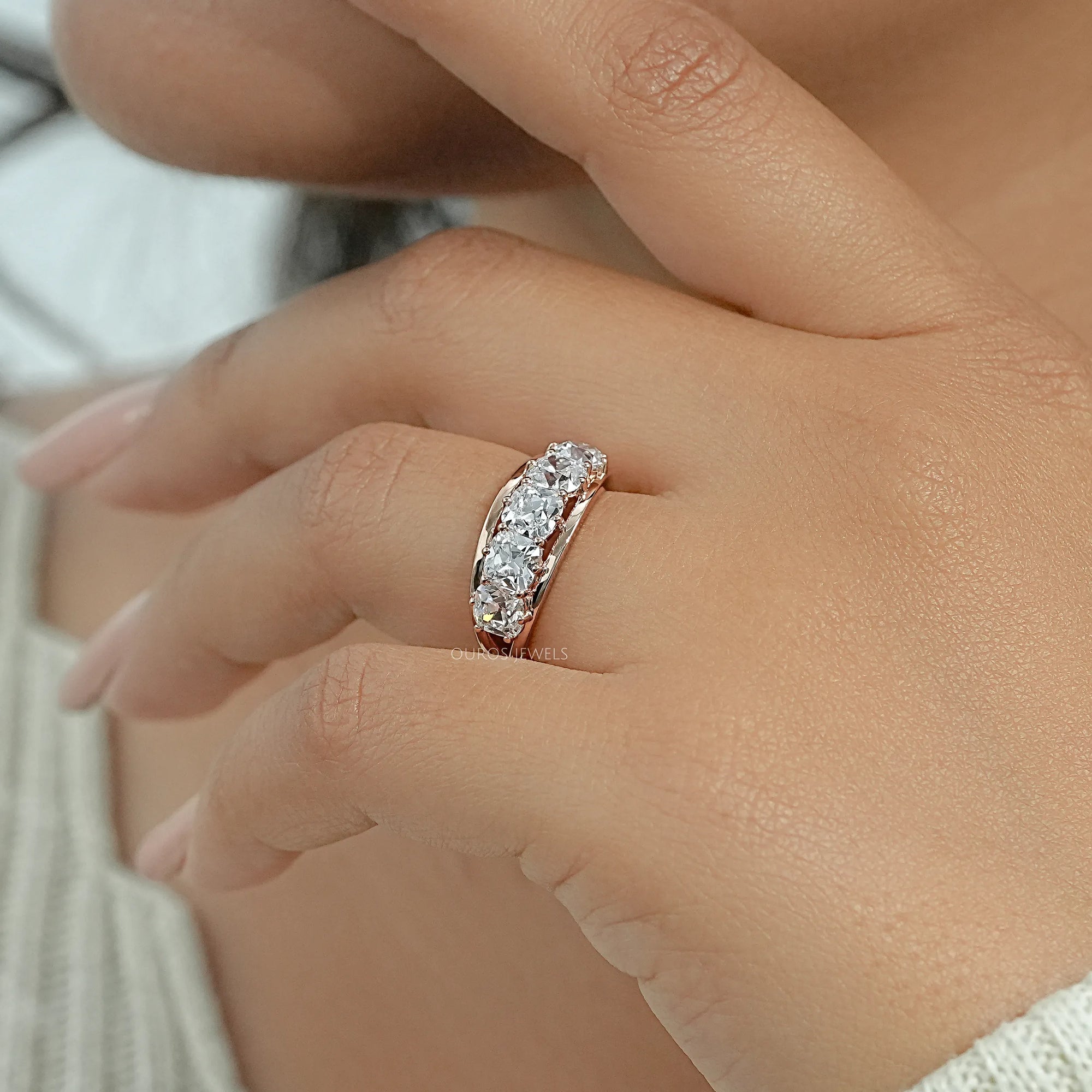 Five Stone Old Mine Cushion Diamond Ring Ring
