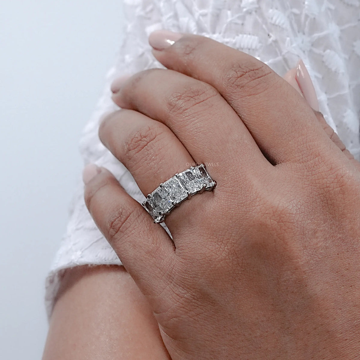 Five Stone Radiant Lab Diamond Wedding Ring Ring