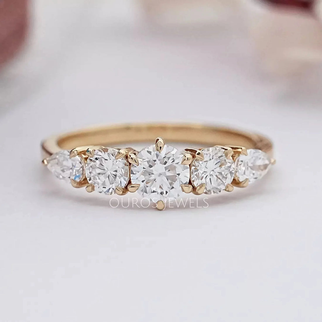 Round And Pear Diamond Five Stone Engagement Ring Rings