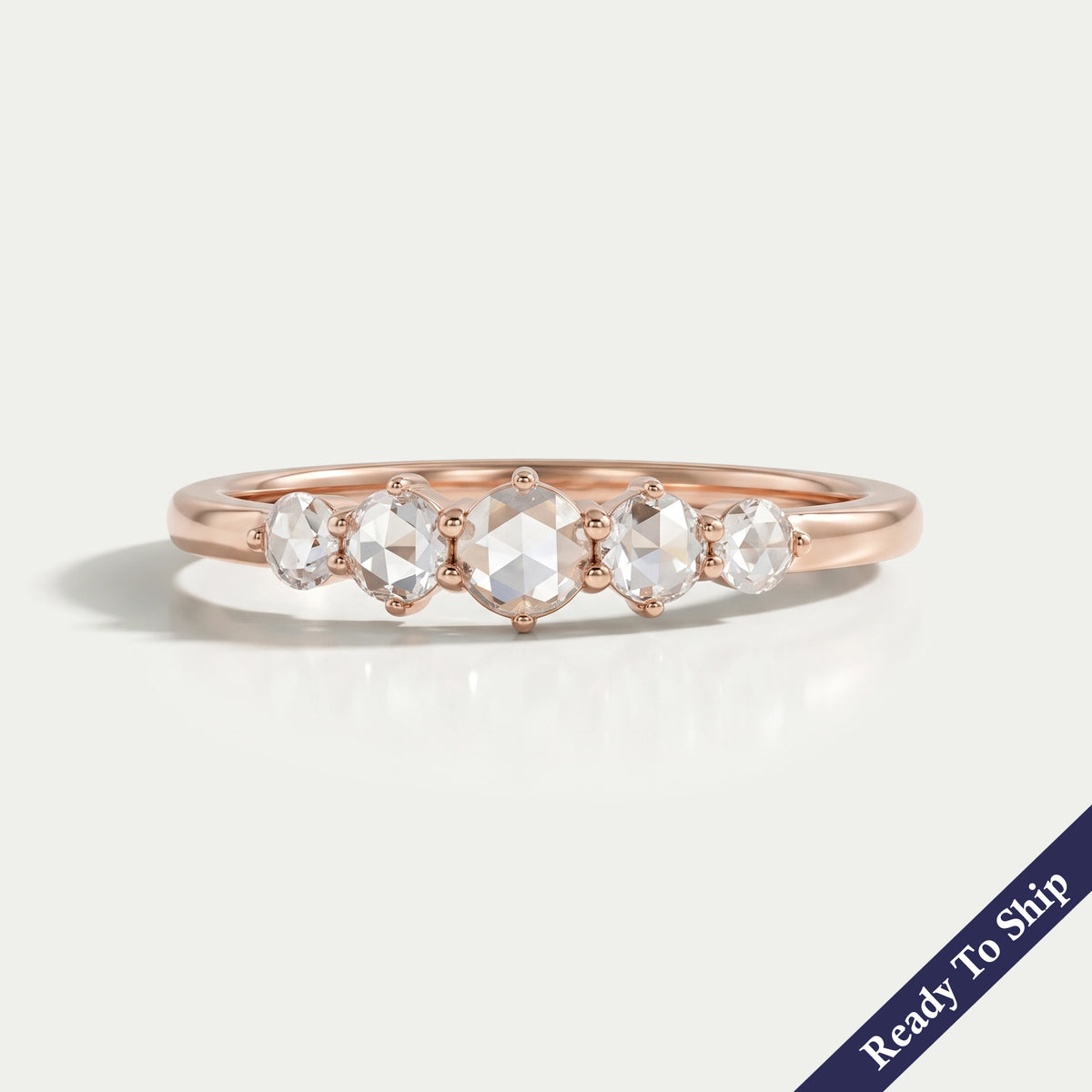 Five Stone Rose Cut Round Diamond Engagement Ring Ring