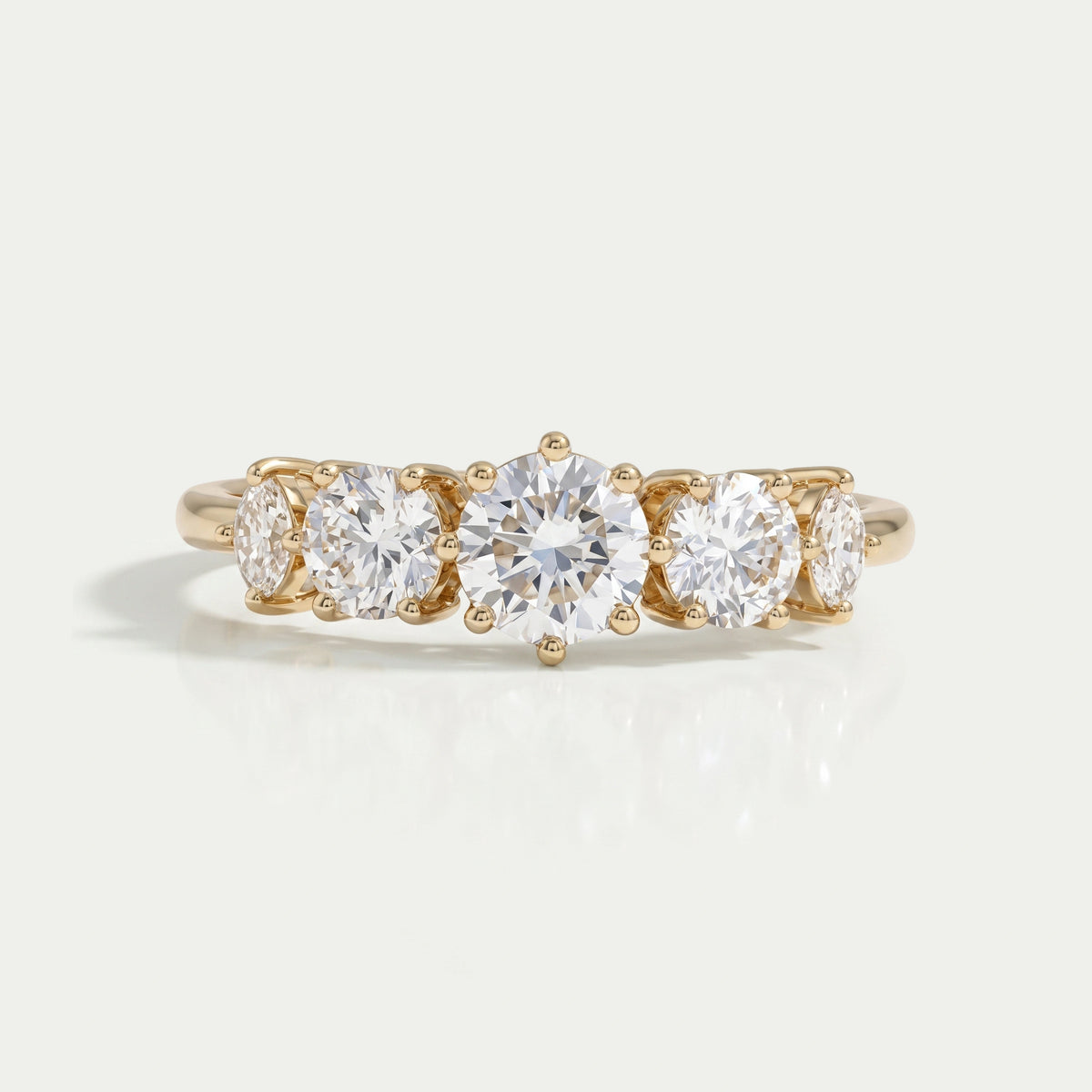 Five Stone Round And Marquise Diamond Engagement Ring Rings