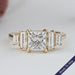 front view of princess and baguette cut lab diamond five stone engagement ring
