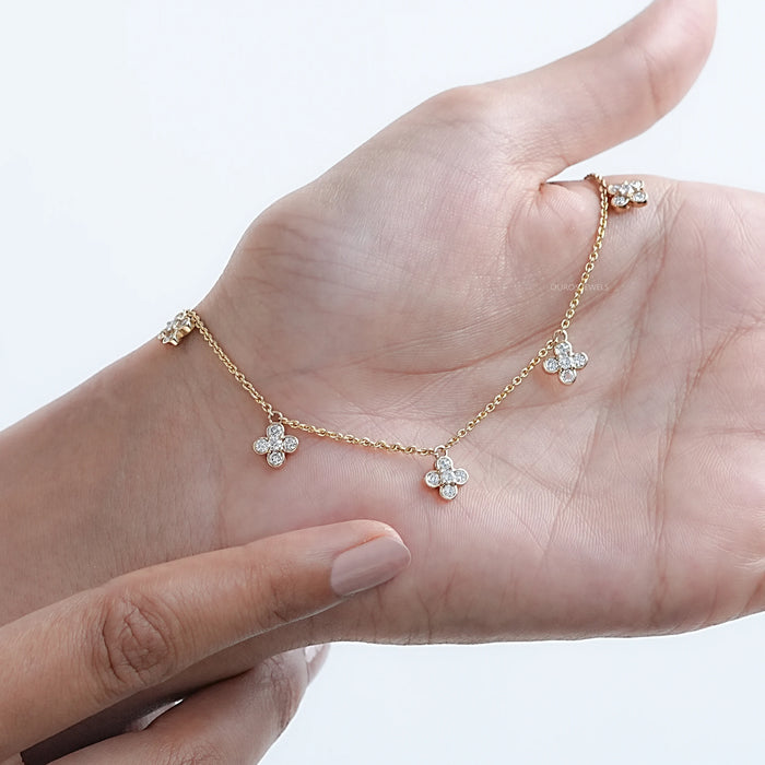 Daisy Flower Bezel Set Chain Station Necklace