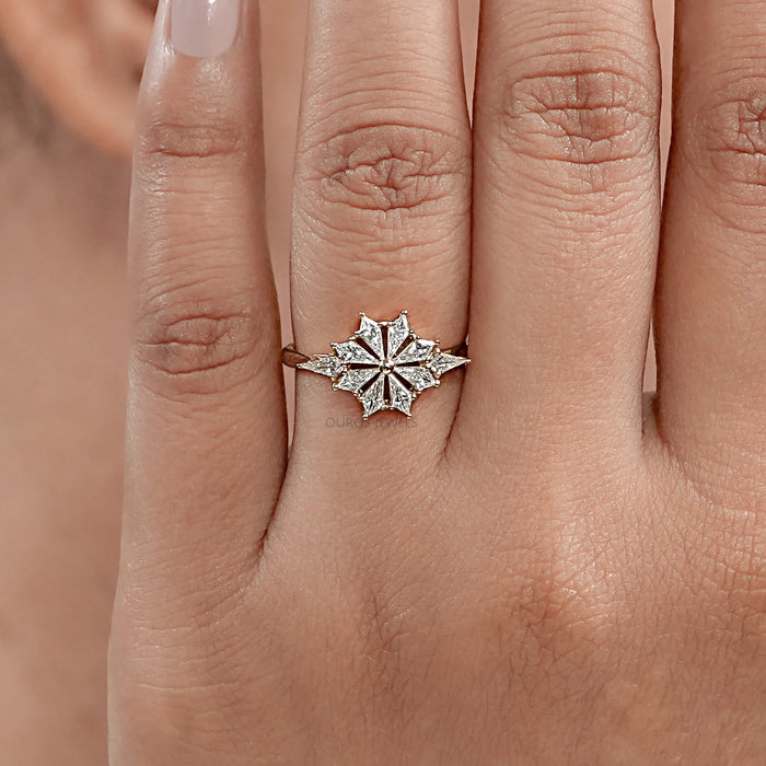 Kite Cut Lab Diamond Floral Engagement Ring