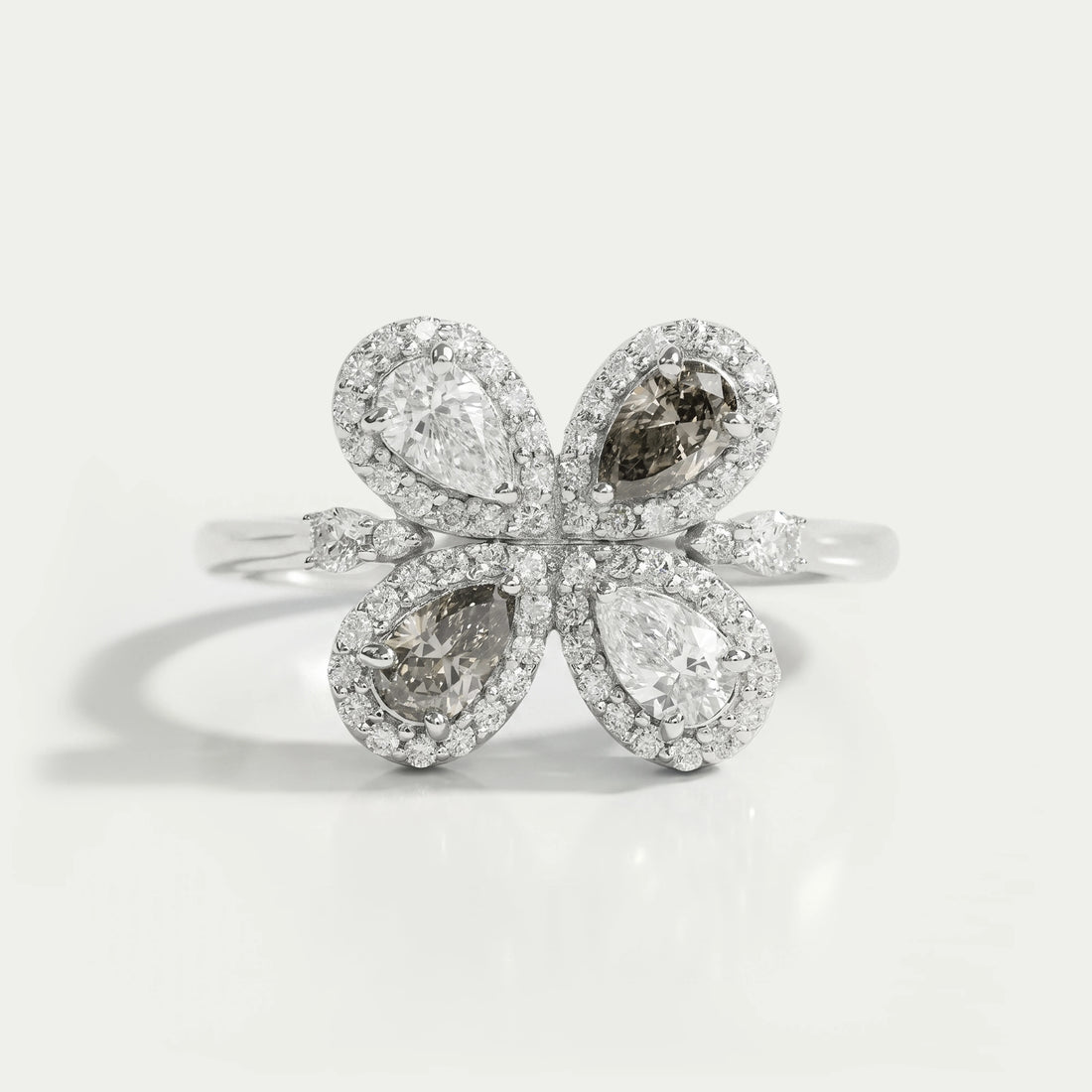 Unique Floral Shape Olive Pear Cut Halo Lab Diamond Ring