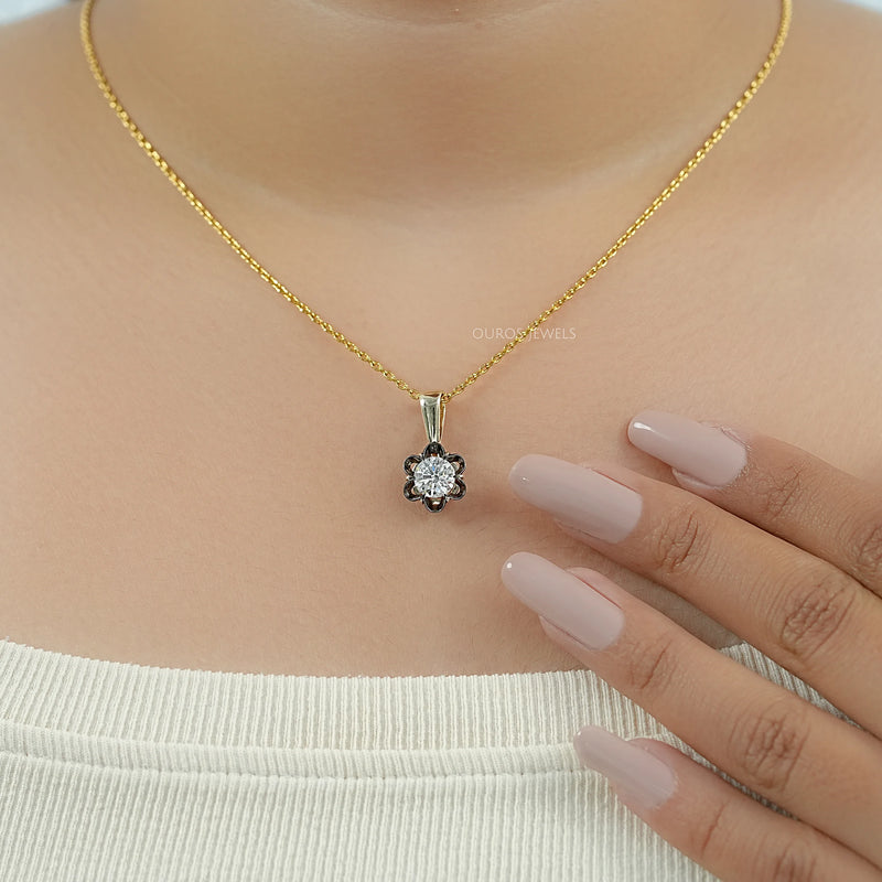 Round Lab Diamond Black Coated Flower Pendant