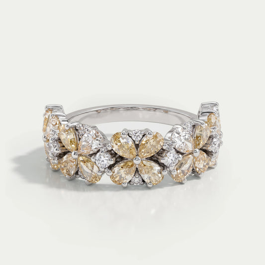 Floral Shape Yellow Pear Diamond Ring