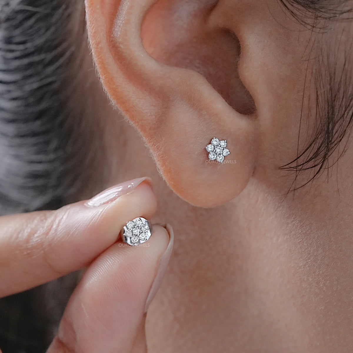 Pink & Blue Round Diamond Floral Earring Earring