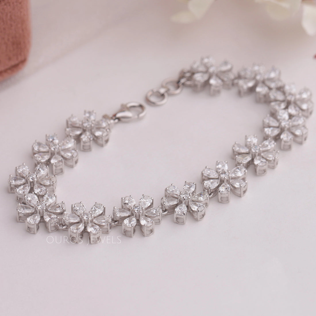 Floral Style Pear Cut Lab Grown Diamond Bracelet