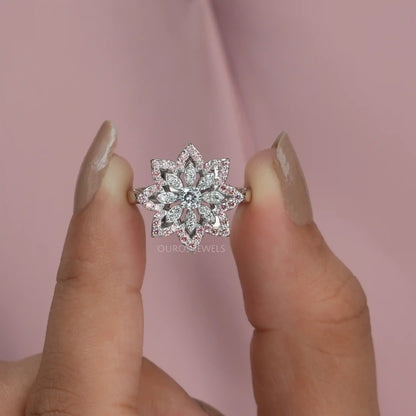 Round Cut Lab Grown Floral Style Engagement Ring