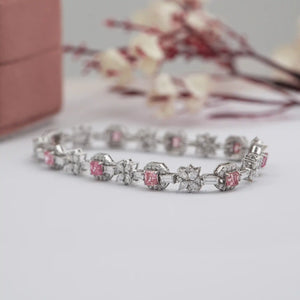 Bracelet tennis en diamants Asscher roses et fleurs