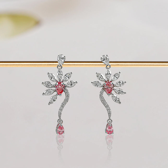 Boucles d'oreilles en forme de fleur en forme de poire rose et de marquise