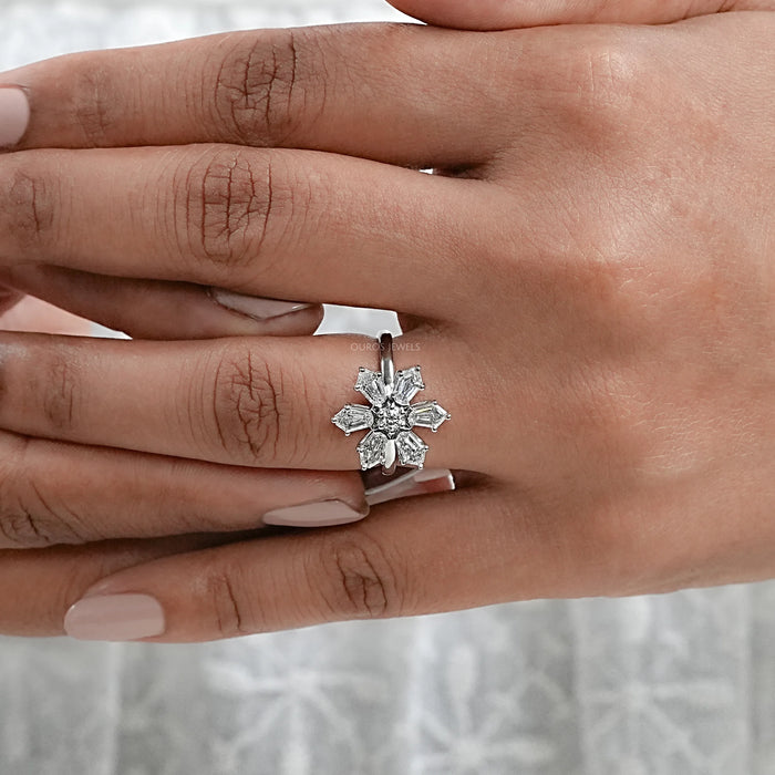 Shield Diamond Floral Anniversary  Ring