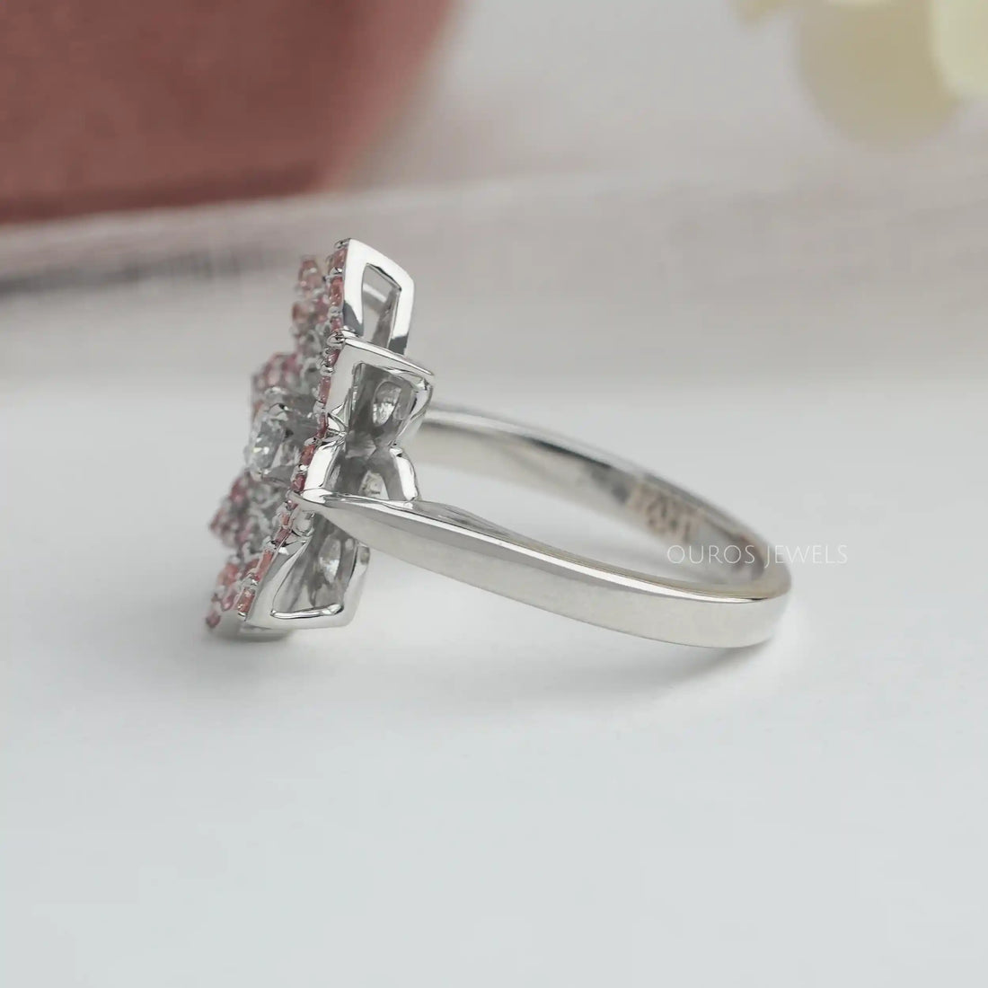 Round Cut Lab Grown Floral Style Engagement Ring