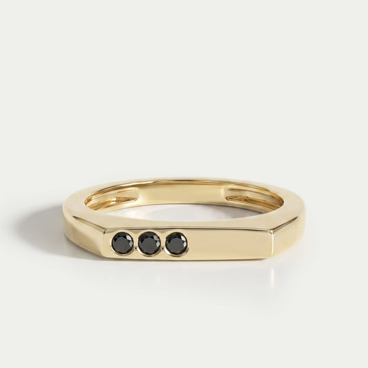 Black Round Diamond Flush Set Signet Ring
