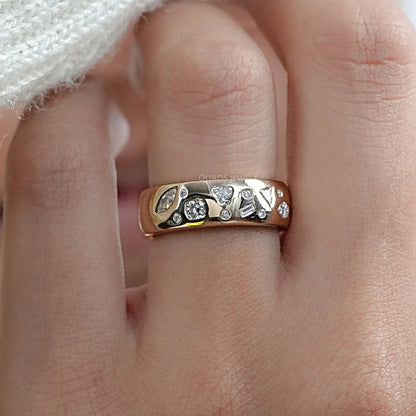 Wide Yellow Gold Flush Set Diamond Wedding Band Rings