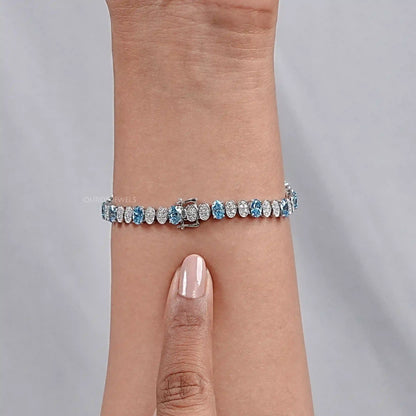 Alternating Blue Oval & Round Diamond Tennis Bracelet Bracelet