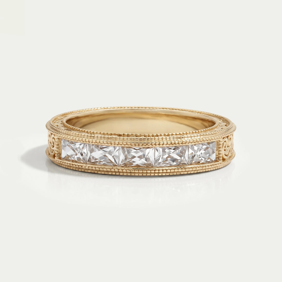 French Baguette Cut Lab Diamond Wedding Band For Men's Rings