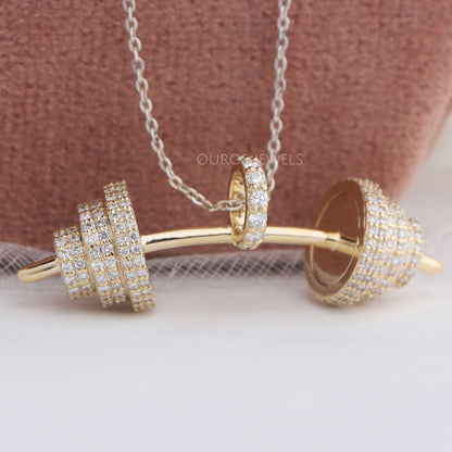 Round Cut Lab Grown Diamond Dumbbell Pendant