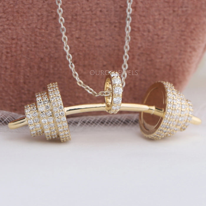 Pendentif haltère en diamant de laboratoire à taille ronde