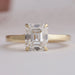 top view of old mine emerald cut lab diamond solitaire wedding ring