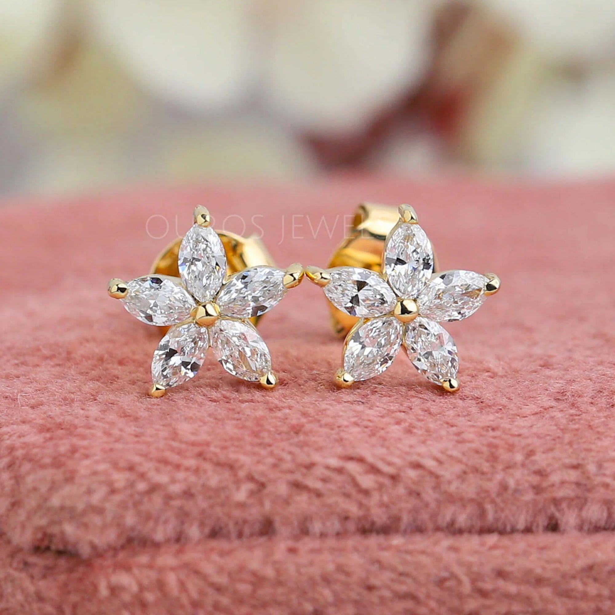 Floral Shape Marquise Diamond Earring Earring