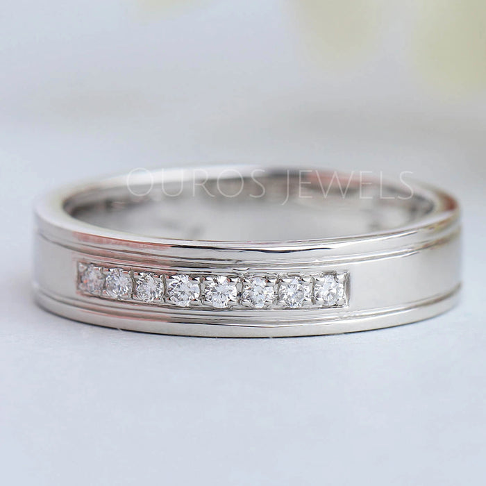front view of 8 stone round cut diamond white gold men's wedding band