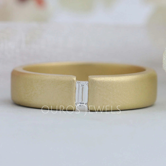 front view baguette cut lab grown diamond mens ring yellow gold
