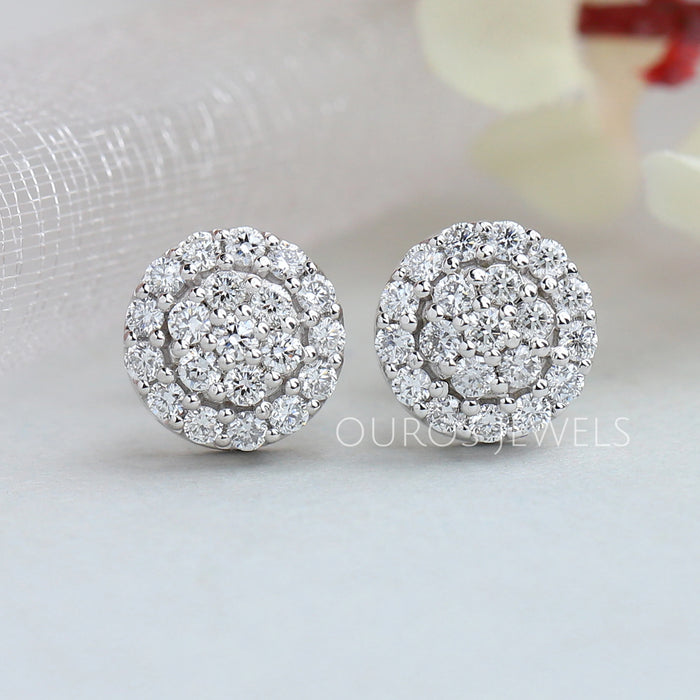 Cluster Round Cut Lab Grown Diamond Stud Earrings
