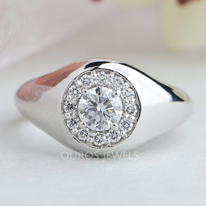 Round Cut Diamond Halo Ring For Men's