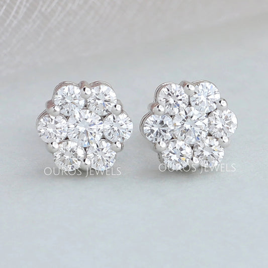 Floral Style Round Cut Halo Stud Earrings Earring